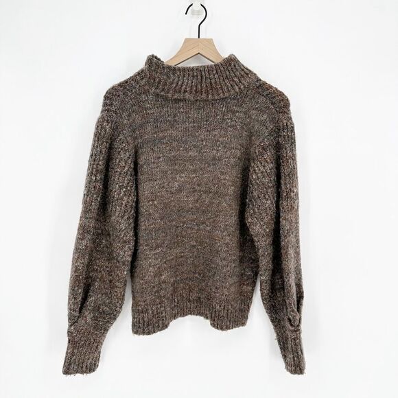 FRNCH PARIS Ribbed Henley Collar Sweater Striped Melange Brown Women's M - Picture 2 of 6